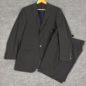 Samuelsohn Performance Pinstripe Suit Mens 40R 34x29 Black‎ Wool Italian Fabric
